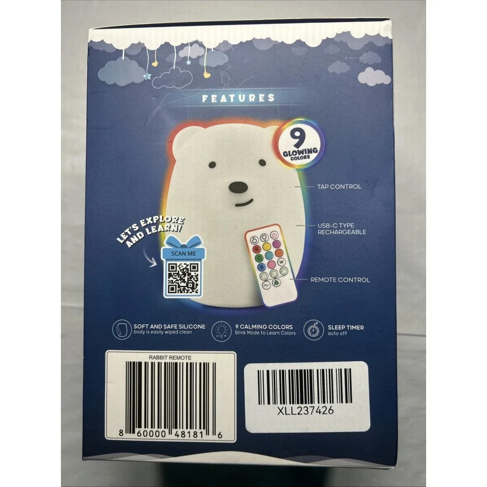LumiPets Rabbit Night Light‎ with Remote Control Rechargeable 9 Color Light New